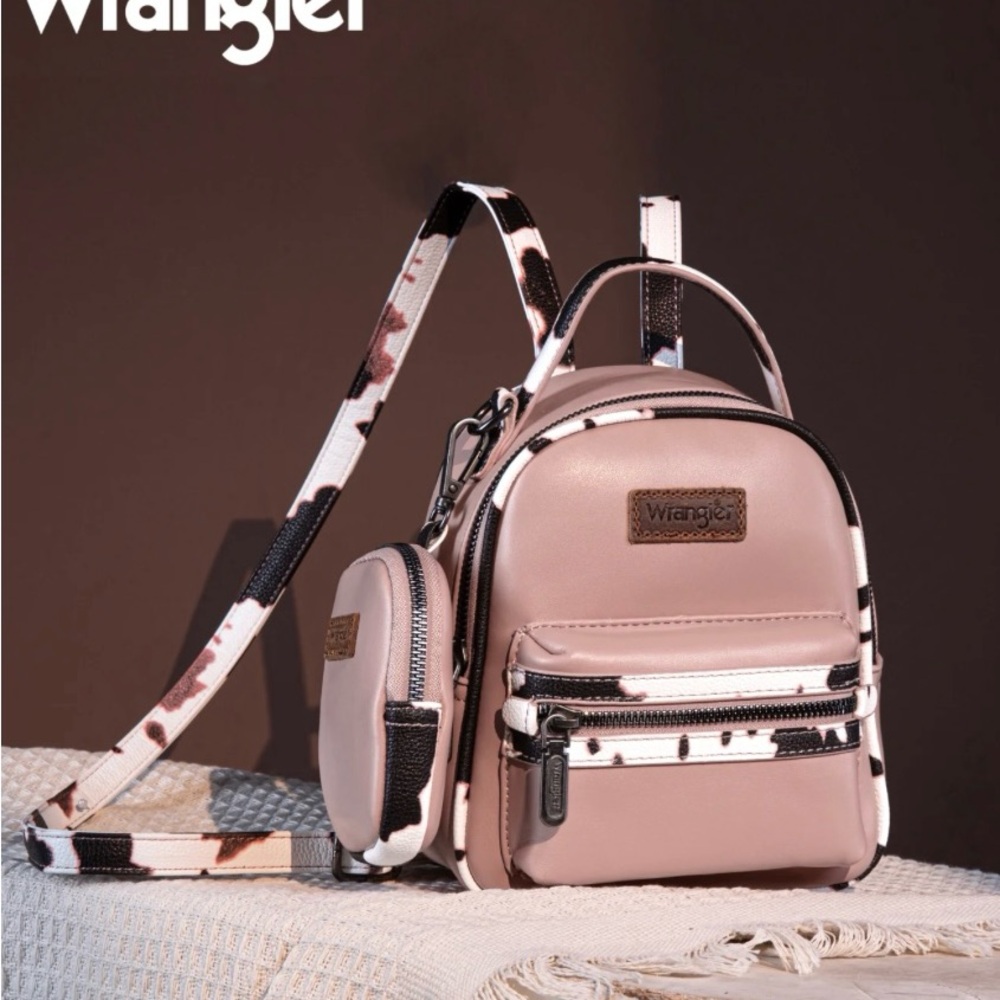 Wrangler, cow, print trimmed mini backpack with coin pouch pink